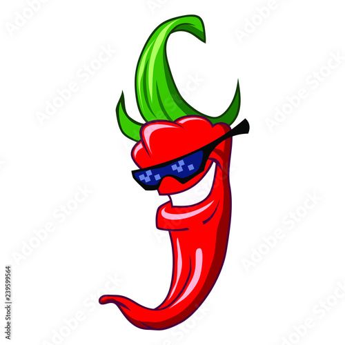 Cartoon red pepper with glasses smiling
