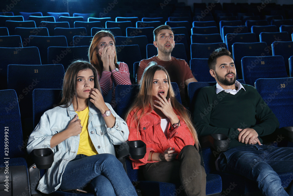 Fototapeta premium Young people watching movie in cinema theatre