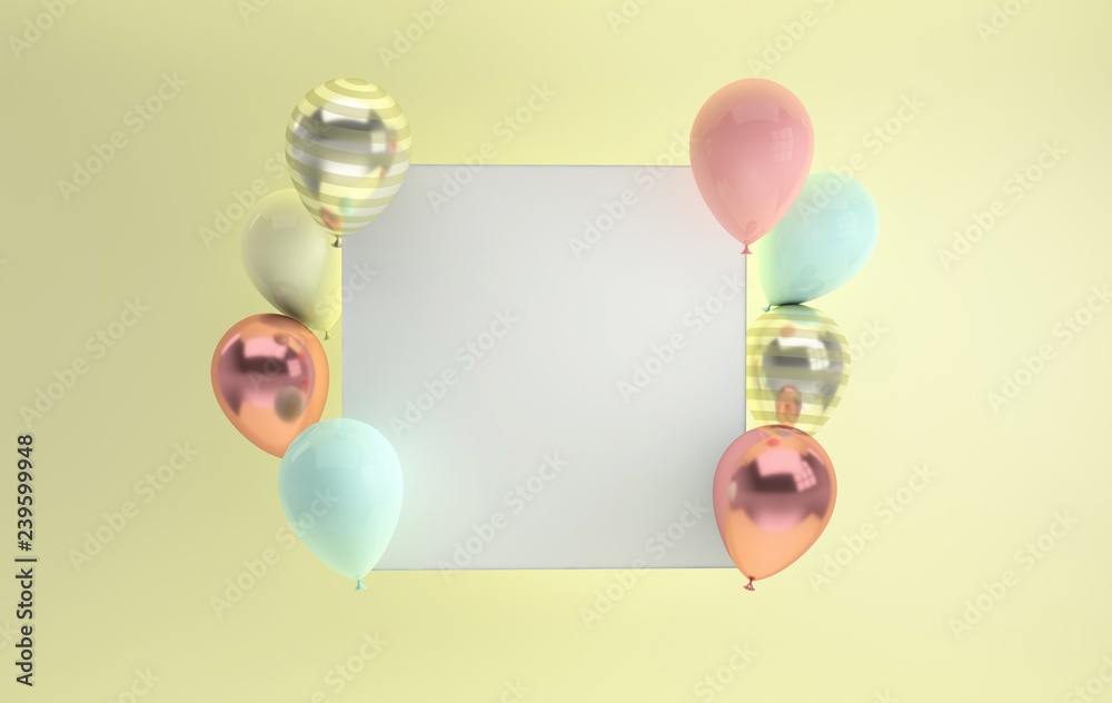 Gold Green Happy Birthday Bunting With Balloons, Pastel Party