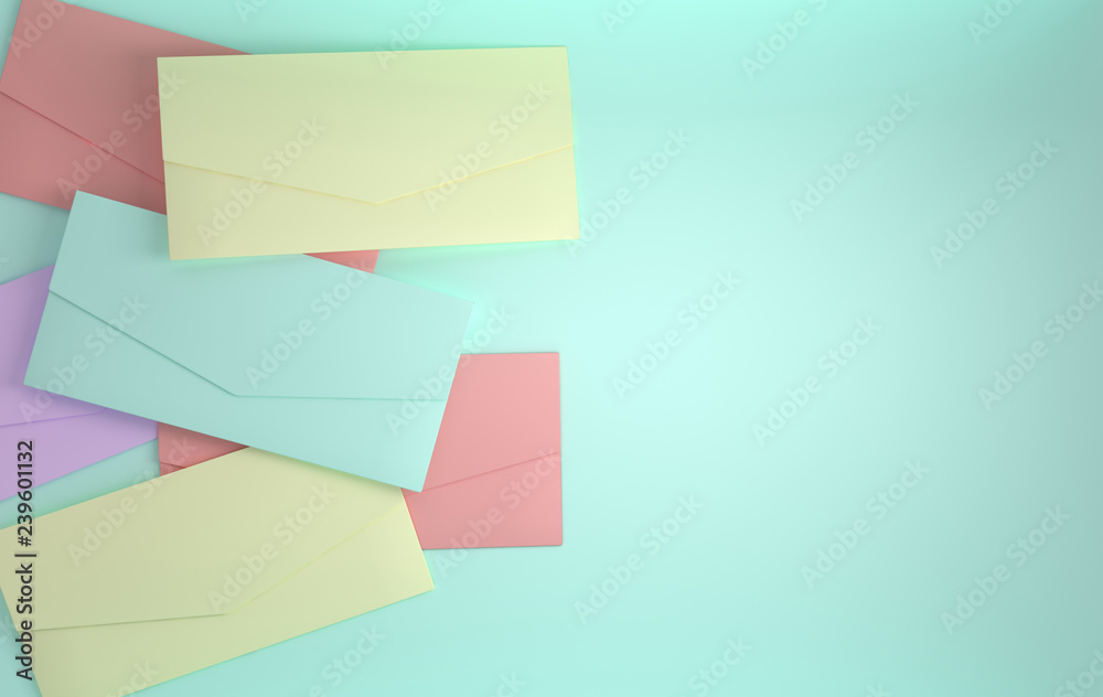 3d render paper envelopes in pastel colors. 3d render paper envelopes in pastel colors.
