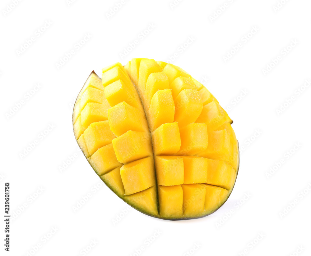 Fresh juicy mango half isolated on white Fresh juicy mango half isolated on white