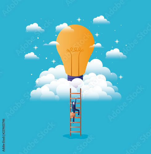 businesswoman in bulb light with stair up