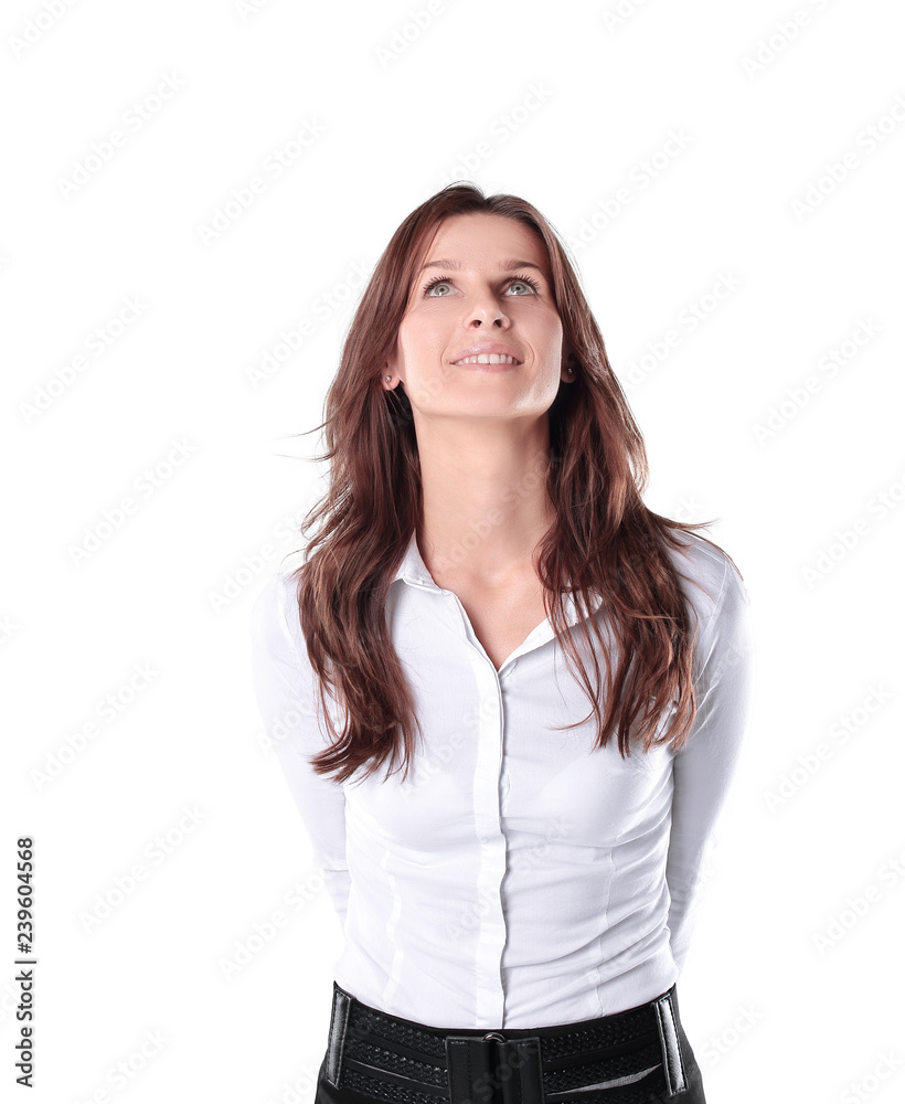close up.young business woman looking up at copy space close up.young business woman looking up at copy space