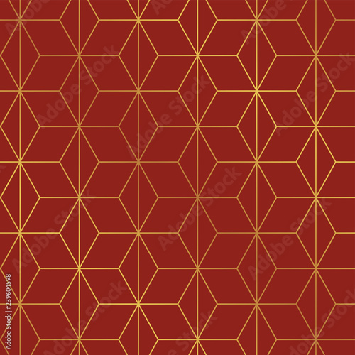 Seamless Christmas red and gold wrapping paper pattern. Christmas lattice trellis pattern background.