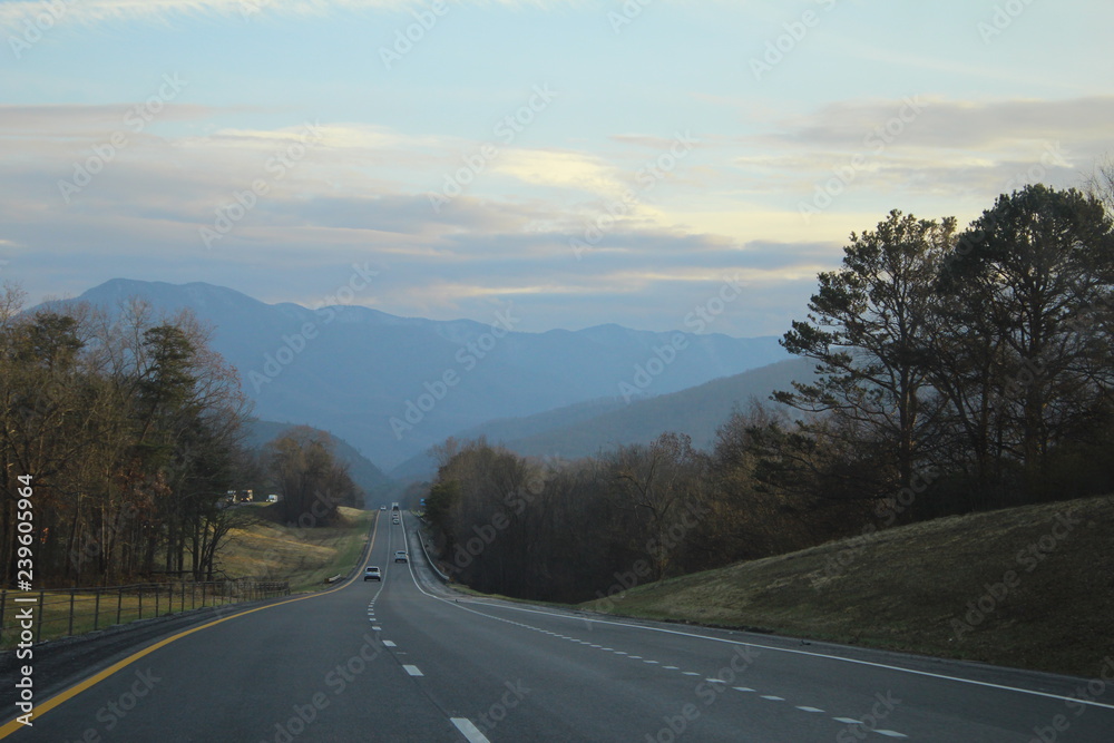 Mountains on road