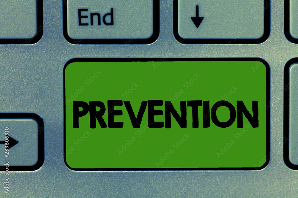 Fototapeta premium Conceptual hand writing showing Prevention. Business photo showcasing Stopping something from happening Healthcare Protection.