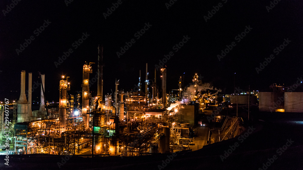 refinery at night
