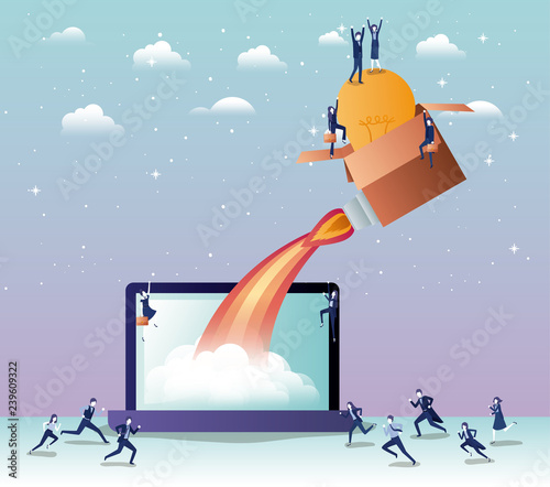 rocket start up with laptop