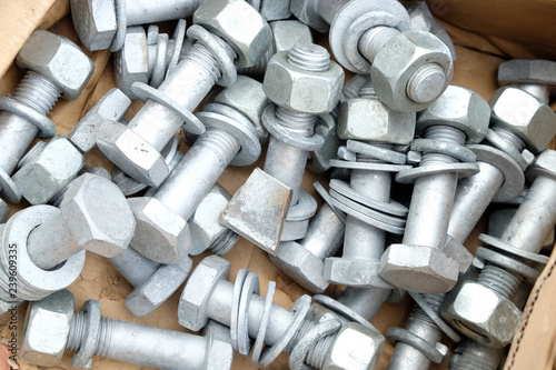 Close up group of metal screws