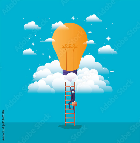 businessman in bulb light with stair up