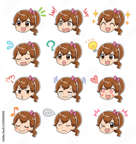 女の子の色々な表情のセット
