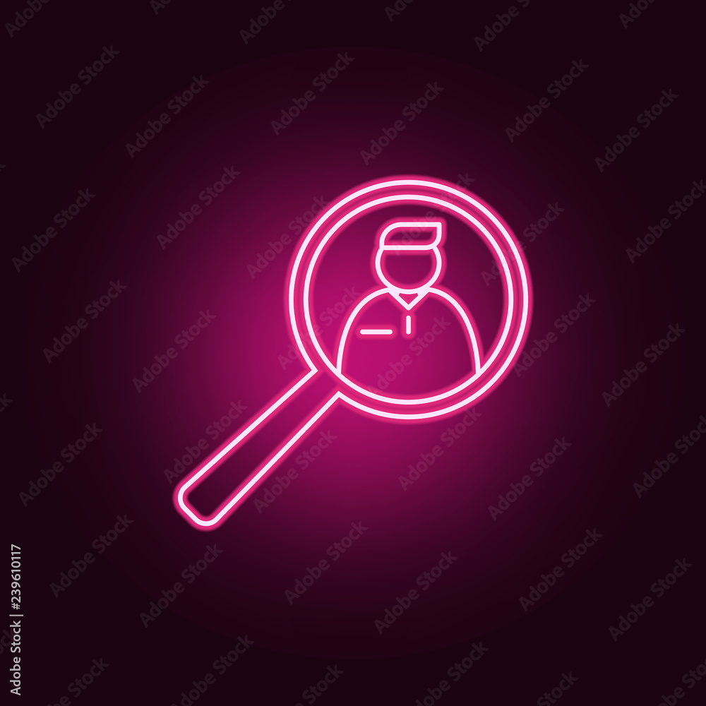 man and magnifier icon. Elements of interview in neon style icons. Simple icon for websites, web design, mobile app, info graphics man and magnifier icon. Elements of interview in neon style icons. Simple icon for websites, web design, mobile app, info graphics