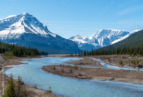 River along Icefields Parkway   Highway 93 in the Jasper National Park in spring - Alberta  Canada