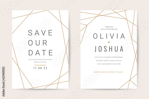 Wedding invitations and card template with Luxurious gold marble texture and geometric shape pattern background vector design template
