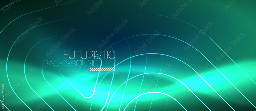 Neon glowing techno lines, hi-tech futuristic abstract background template with geometric shapes Neon glowing techno lines, hi-tech futuristic abstract background template with geometric shapes
