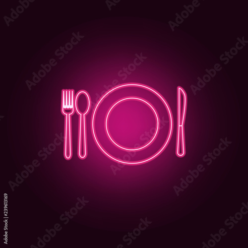 a plate and a serving icon. Elements of hotel in neon style icons. Simple icon for websites, web design, mobile app, info graphics