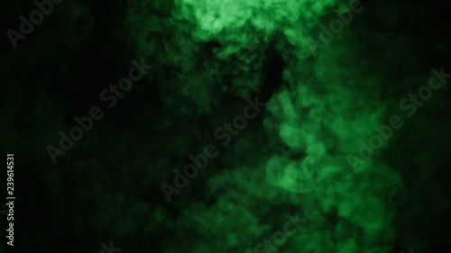 Abstract green smoke mist fog on a black background. Texture. Design element.