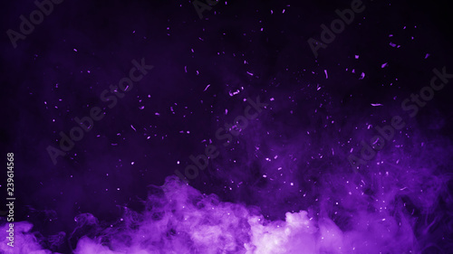 Abstract purple smoke mist fog on particles embers background. Texture. Design element.  photo