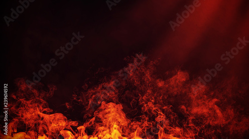 Dry ice smoke clouds fog floor texture. .Fire perfect spotlight mist effect on isolated black background