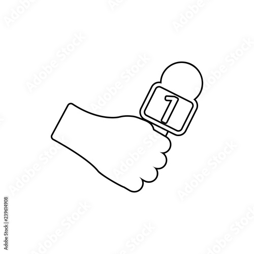 reporter's hand with a microphone icon. Element of Media for mobile concept and web apps icon. Thin line icon for website design and development, app development