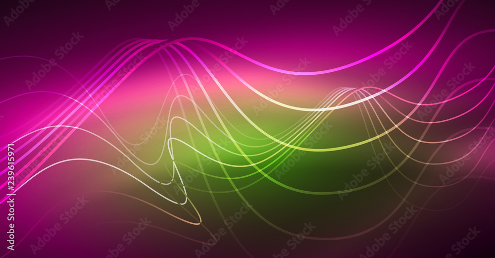 Abstract shiny glowinng color wave design element on dark background - science or technology concept Abstract shiny glowinng color wave design element on dark background - science or technology concept