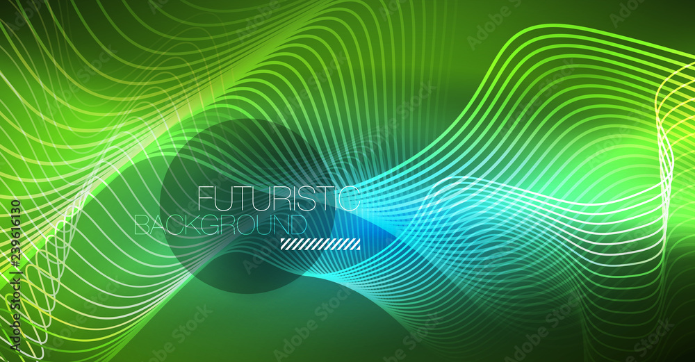 Glowing abstract wave on dark, shiny motion, Christmas and New Year magic space light. Techno abstract background Glowing abstract wave on dark, shiny motion, Christmas and New Year magic space light. Techno abstract background