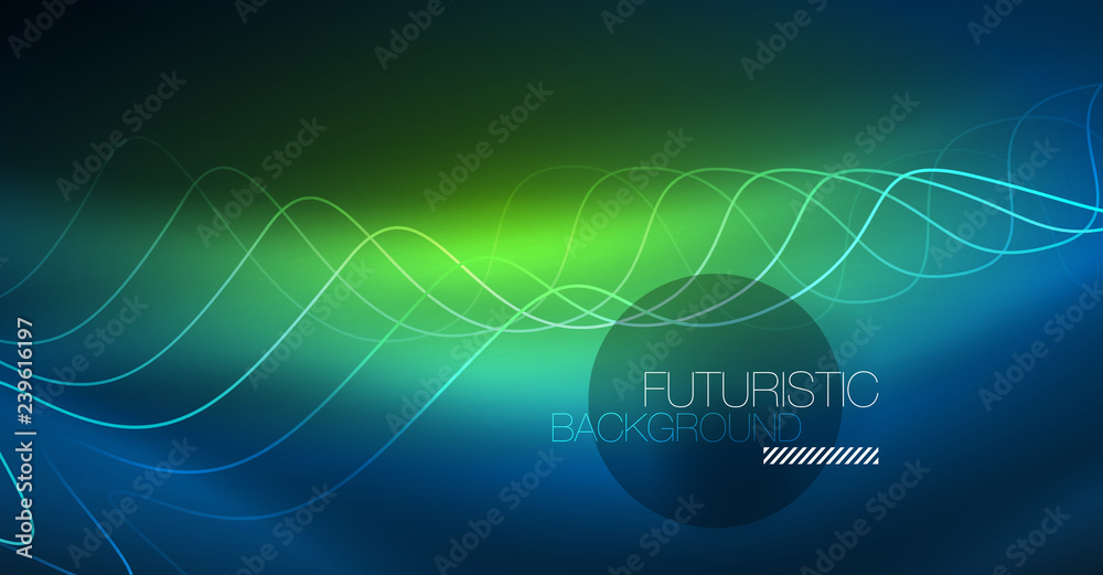 Glowing abstract wave on dark, shiny motion, Christmas and New Year magic space light. Techno abstract background Glowing abstract wave on dark, shiny motion, Christmas and New Year magic space light. Techno abstract background