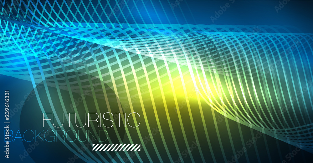 Glowing abstract wave on dark, shiny motion, Christmas and New Year magic space light. Techno abstract background Glowing abstract wave on dark, shiny motion, Christmas and New Year magic space light. Techno abstract background