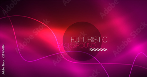 Abstract shiny glowinng color wave design element on dark background - science or technology concept