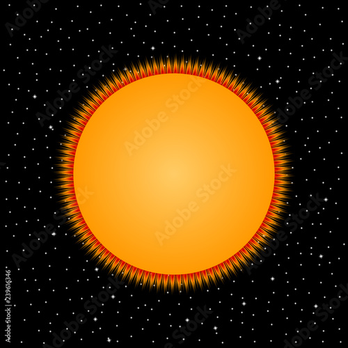 Yellow star on cosmic background.