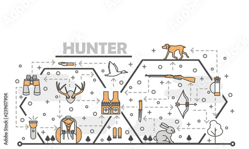 Vector thin line art hunter poster banner template