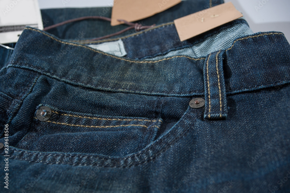 blue jean and brown label