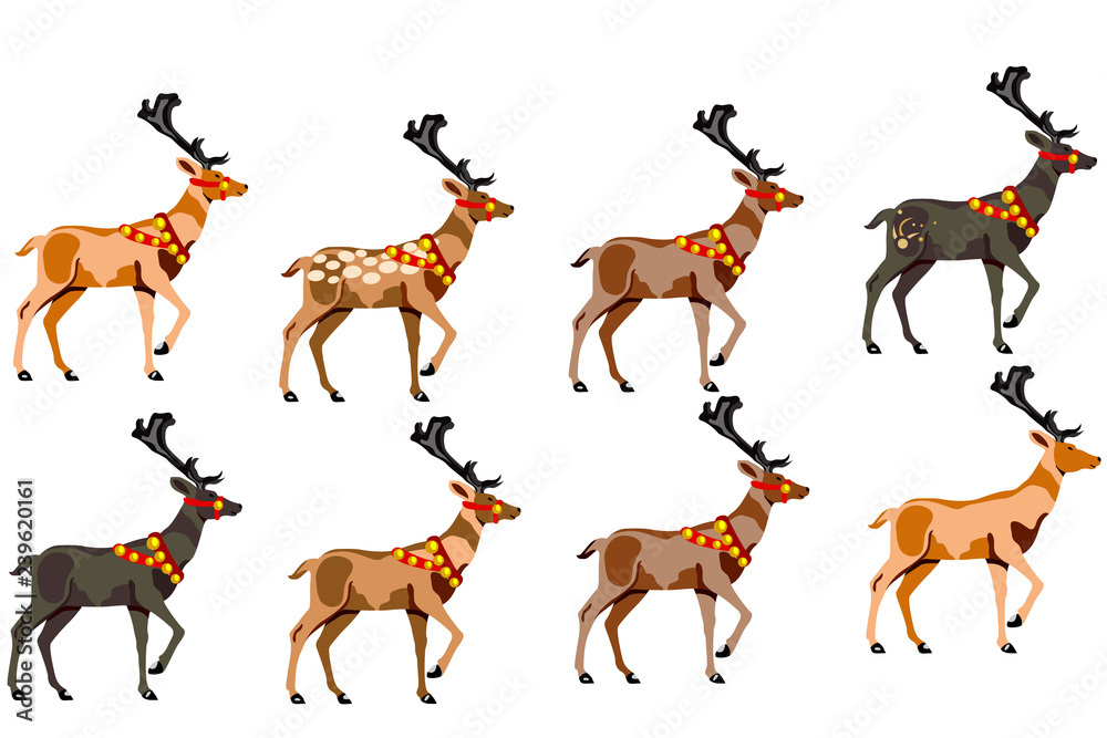 Obraz premium A set of eight deer of different colors.