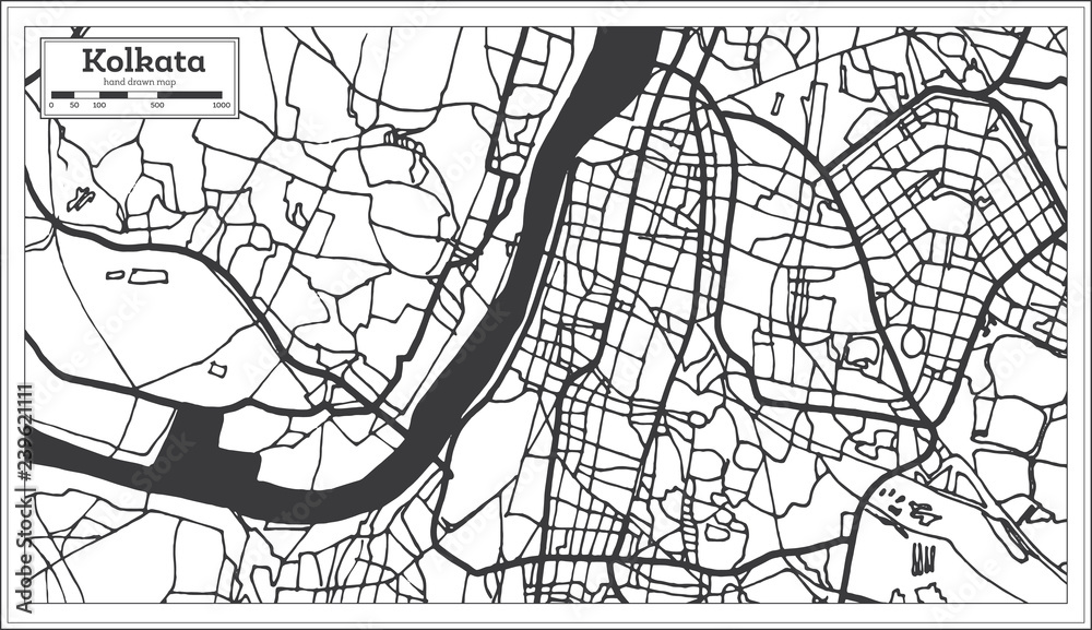 Naklejka premium Kolkata India City Map in Retro Style. Outline Map.