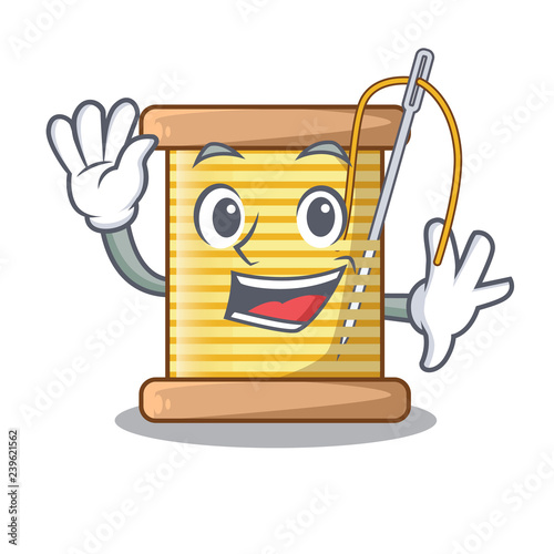 Waving bobbins with thread on spool character