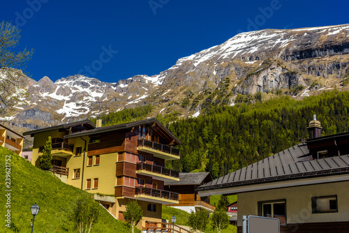 Chalet and hotels in swiss village in Alps  Leukerbad  Leuk  Vis