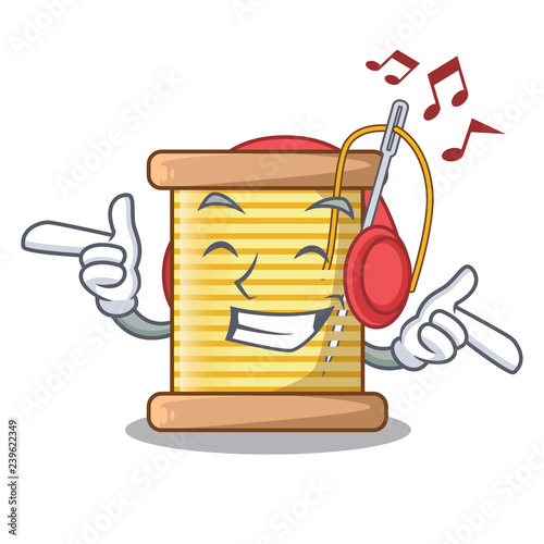 Listening music thread bobbin isolated on a mascot