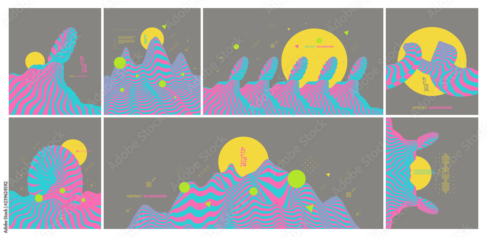 Landscape background. Terrain. Abstract wavy background. Pattern with optical illusion. Cover design template. Asian vector illustration. Landscape background. Terrain. Abstract wavy background. Pattern with optical illusion. Cover design template. Asian vector illustration.