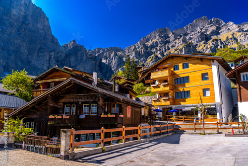 Chalet and hotels in swiss village in Alps, Leukerbad, Leuk, Vis