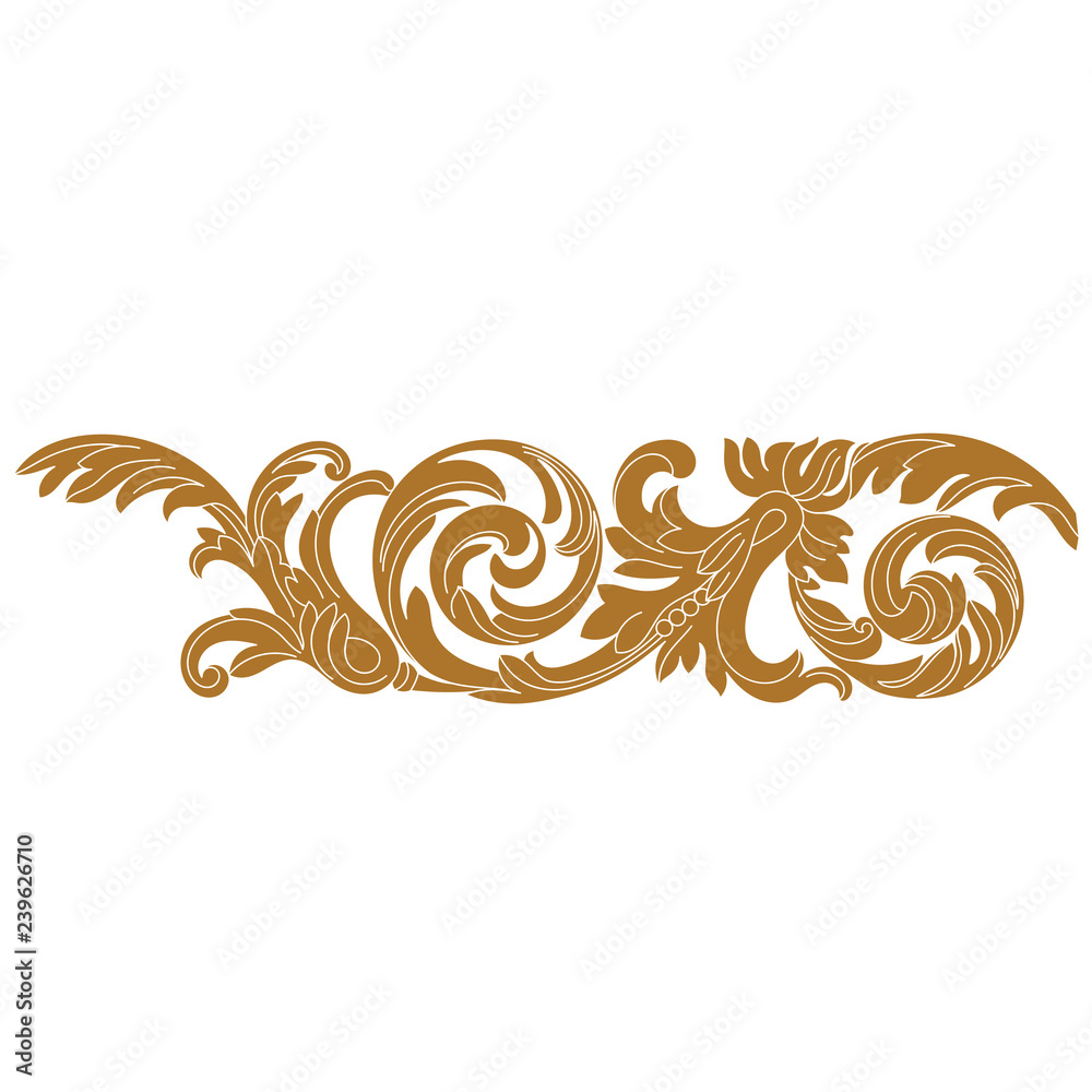 Fototapeta premium Golden vintage baroque ornament, corner. Retro pattern antique style acanthus.