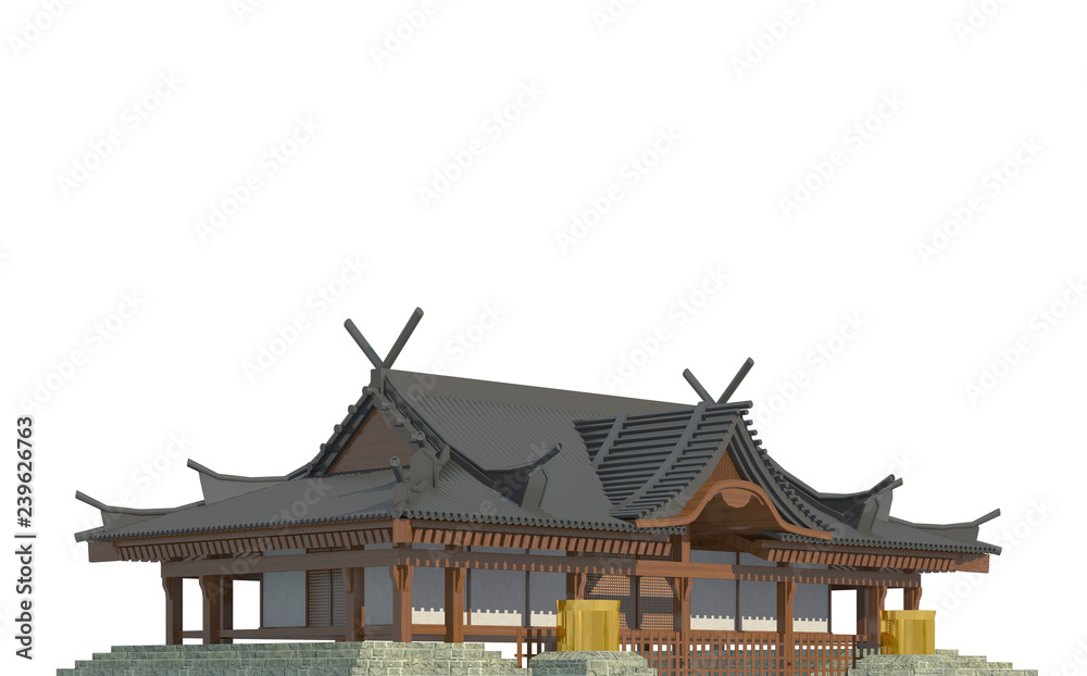 Obraz premium Old japanese building isolated on white background 3d illustration