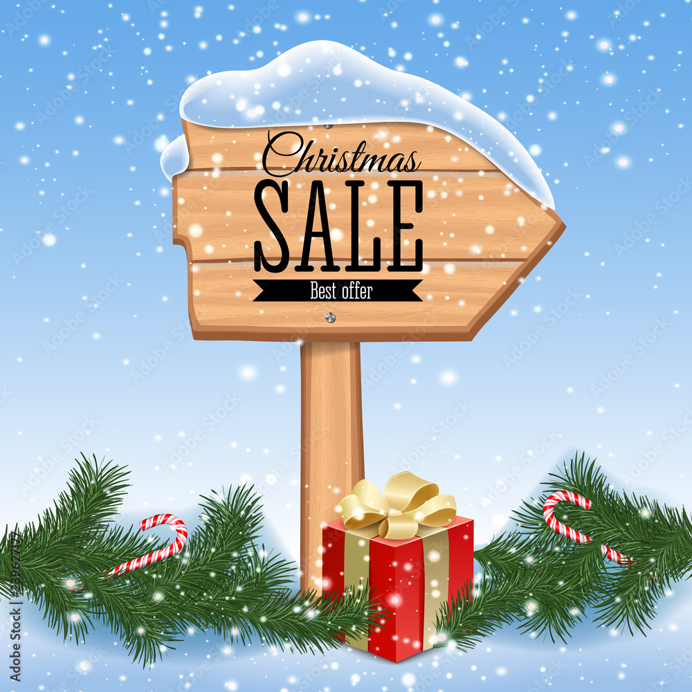 Christmas Sale Poster. Wooden Background with Holiday Frame. Retro Design. Vector Illustration. Christmas Sale Poster. Wooden Background with Holiday Frame. Retro Design. Vector Illustration.