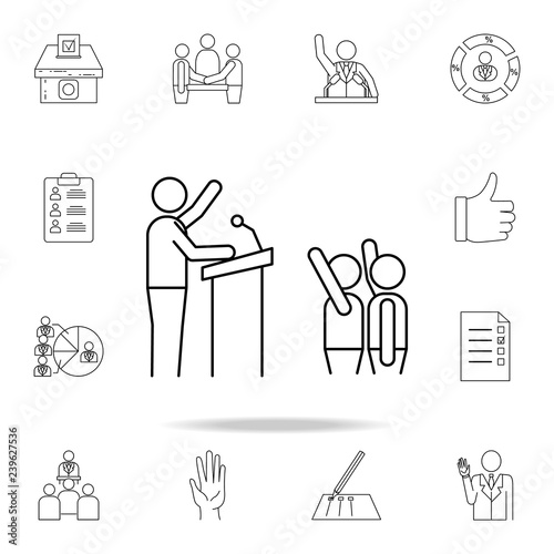 a man on the rostrum in front of voters icon. Detailed outline set of elections element icons. Premium graphic design. One of the collection icons for websites, web design