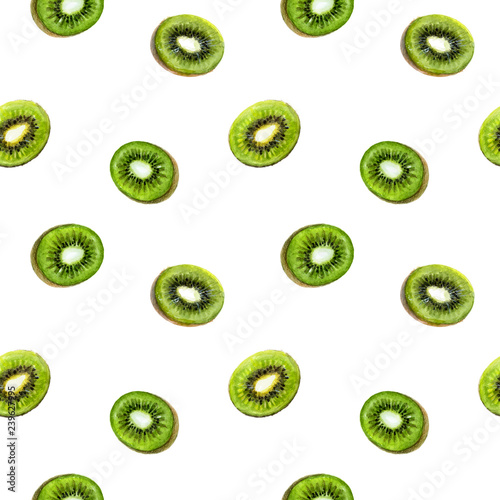 Kiwi exotic fruit seamless pattern. Watercolor illustration