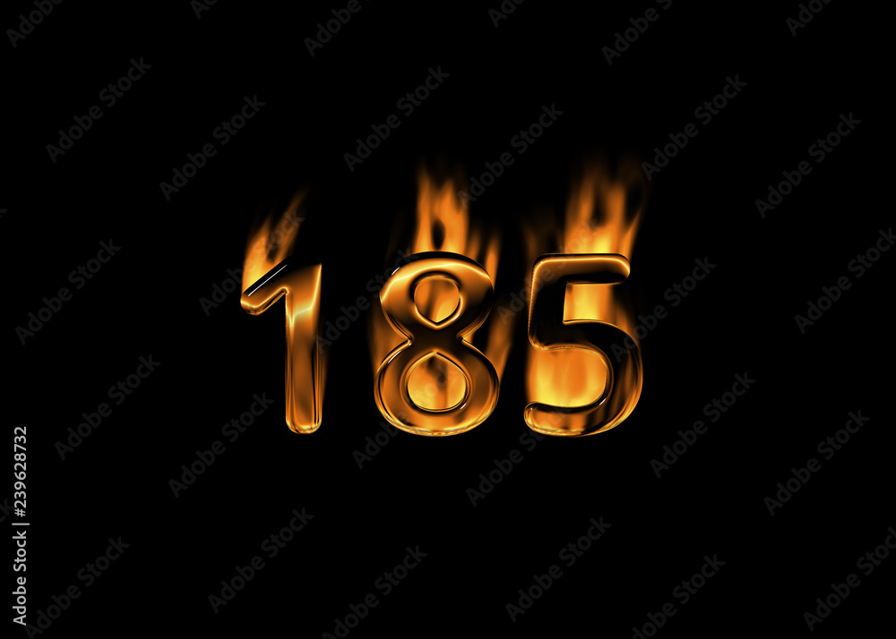 3D number 185 with flames black background 3D number 185 with flames black background