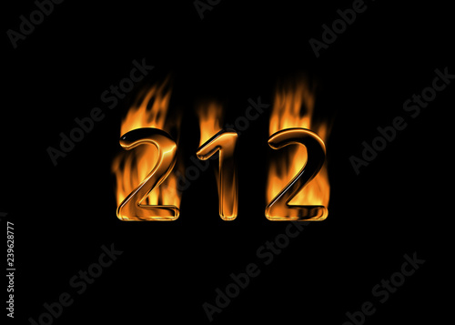 3D number 212 with flames black background