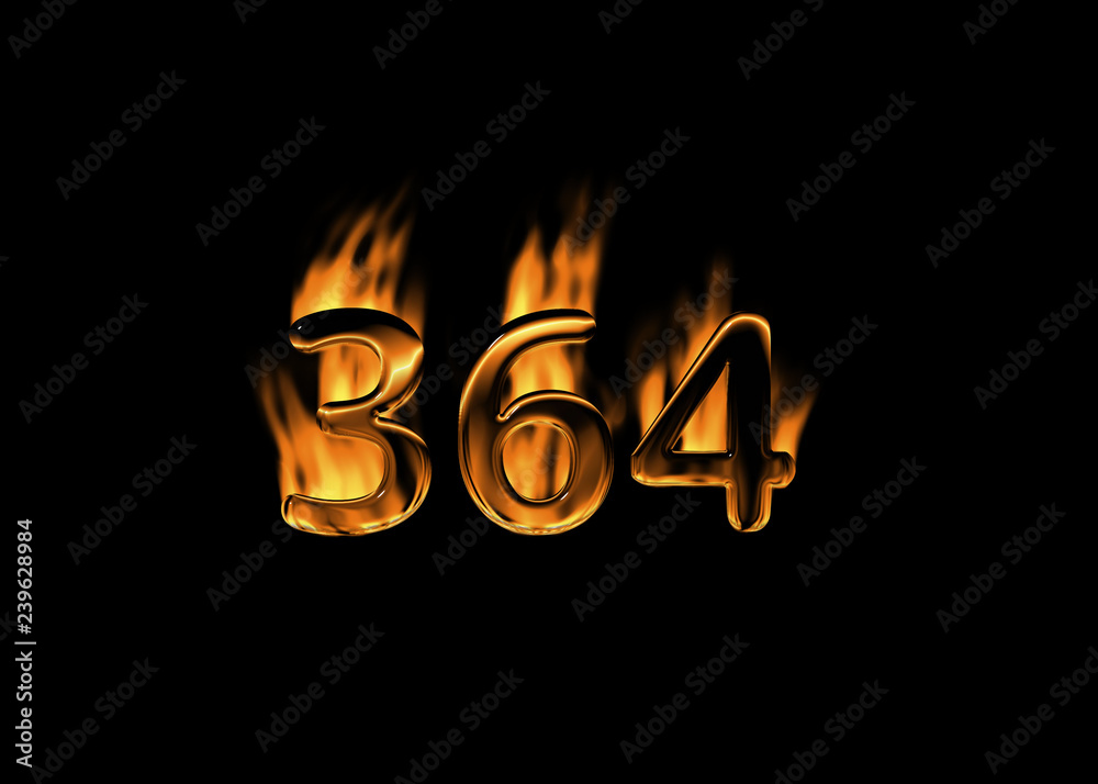 3D number 364 with flames black background 3D number 364 with flames black background