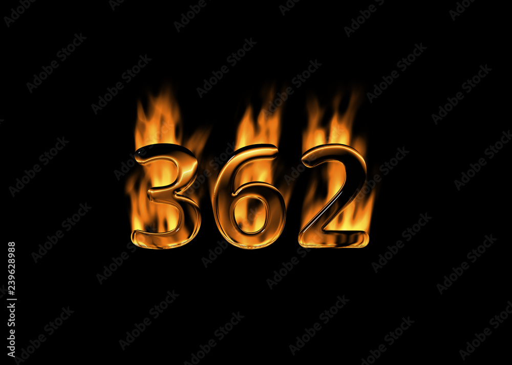 3D number 362 with flames black background 3D number 362 with flames black background