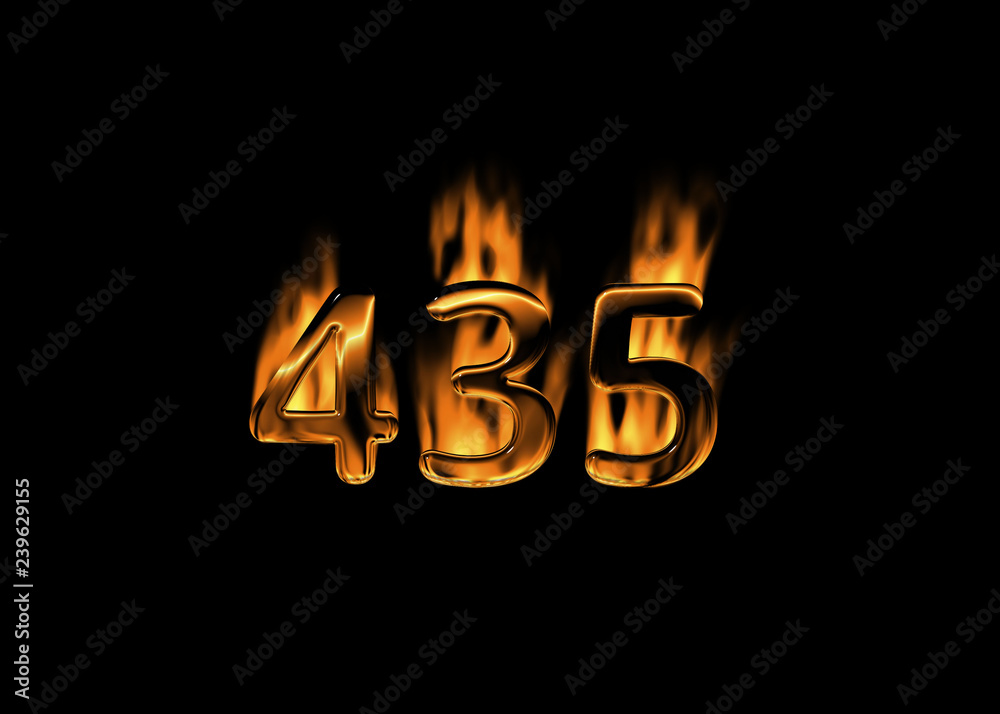 3D number 435 with flames black background 3D number 435 with flames black background