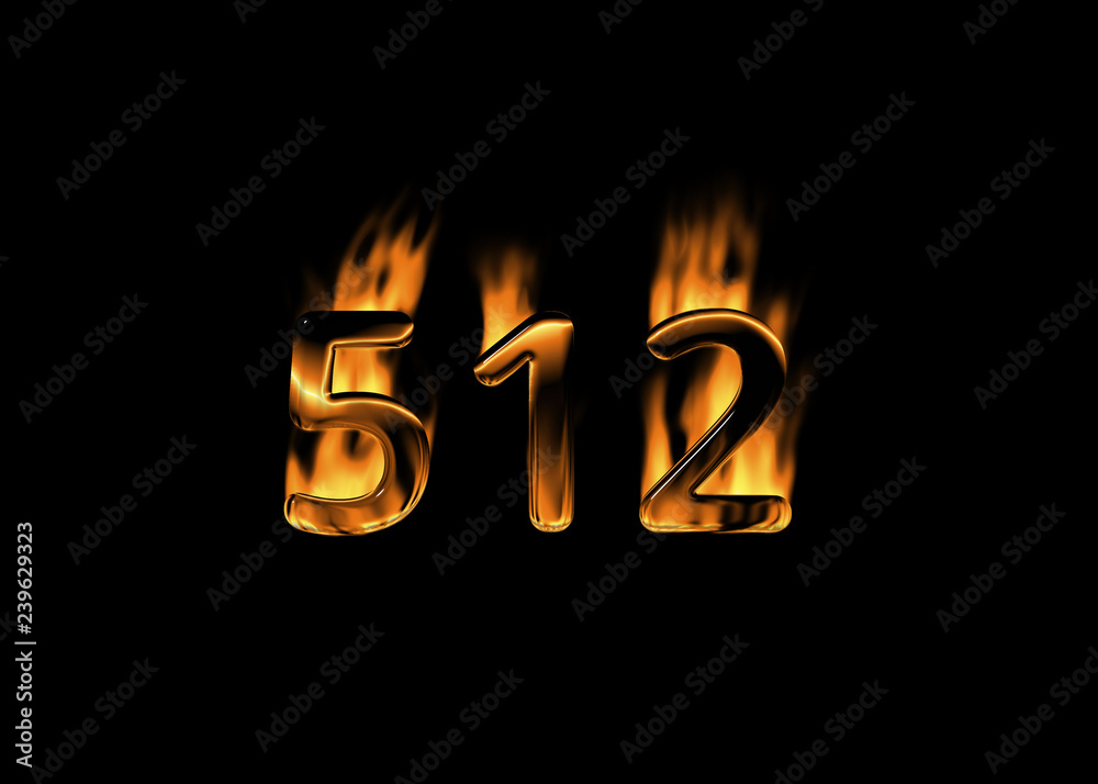 3D number 512 with flames black background 3D number 512 with flames black background